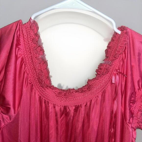 Miss Elaine Pink Nightgown Size M Silky Nylon Ruffle Flutter Sleeve Sissy Retro - Picture 4 of 5